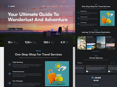 Jalan - Travel Landing Page dark landing page dark theme dark web destination landing page tourism travel travel agency travel landing page travel website traveling travelling web trip trip landing page trip website ui vacation web app website website design