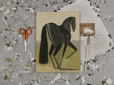 Spectral after Volkers, studio collage dribbble equine horse horses illustration