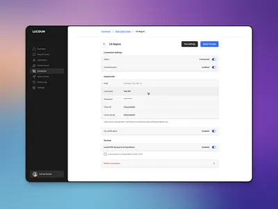System Settings, API Connection api application connection product design settings ui ux
