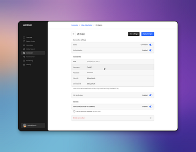 System Settings, API Connection api application connection product design settings ui ux