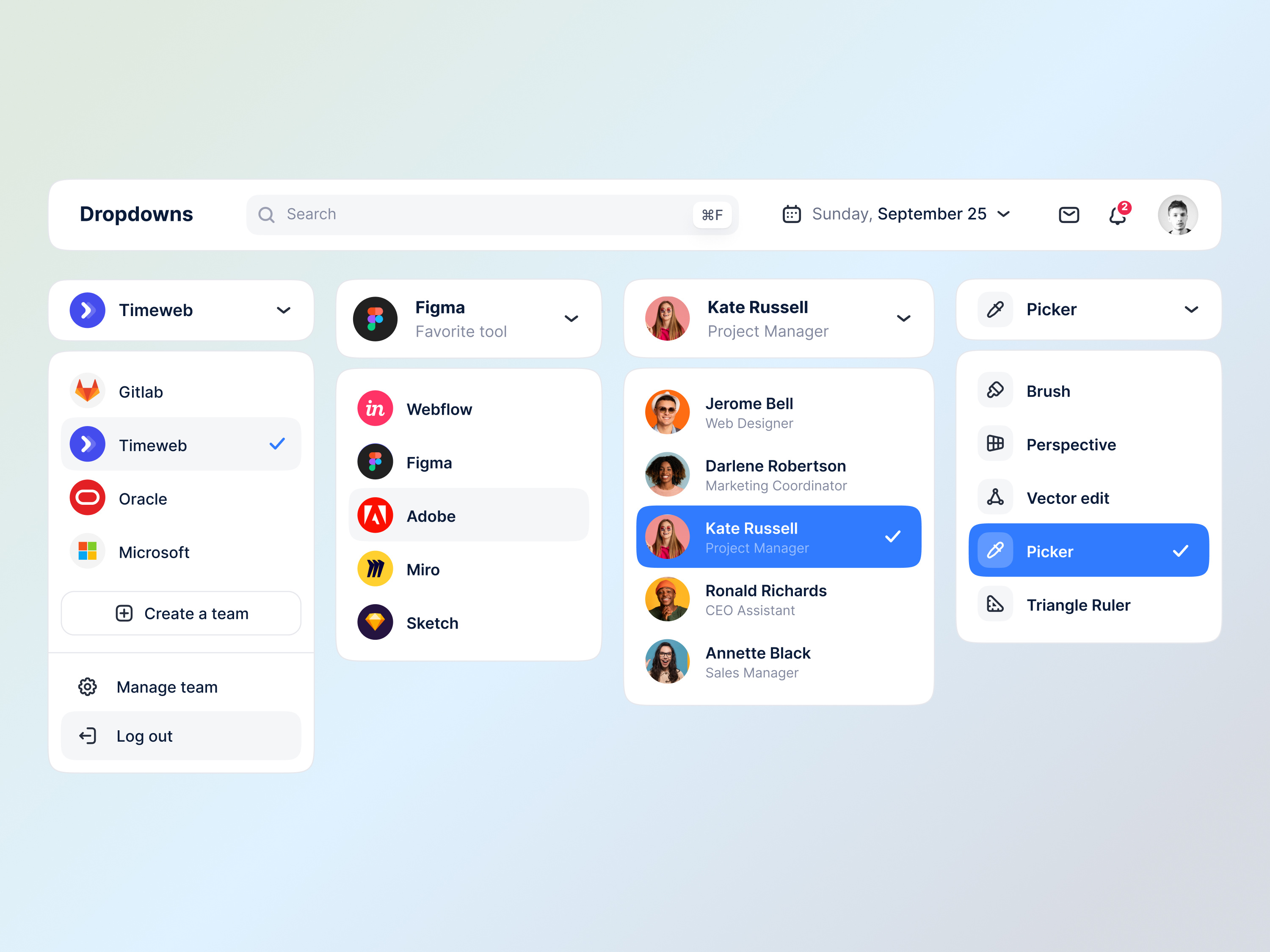 Dropdown UI elements by Sergei Grid on Dribbble