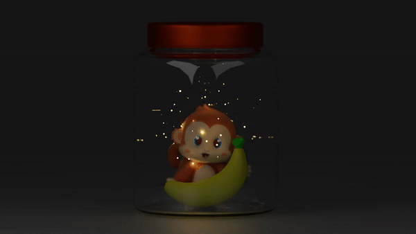 Monkey in a jar 🐵🫙 3d animation banana blender blender 3d blender3d cute monkey cyclesrender design fireflies firefly generator jar monkey monkey in a jar pictionary random words render