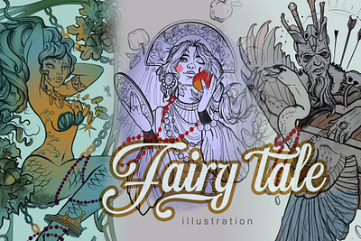 Fairy Tale apple artist cartoon style charaster design design charaster digital gold illustration line pen print violet women