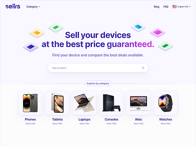 Modern Landing Page: Sellrs apple blue clean design devices isometric landing page modern purple ui ux web design website