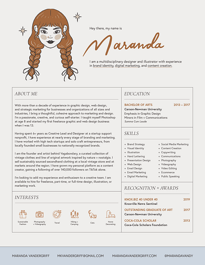 Personal Resume branding cv design design resume graphic design hand lettering illustration indesign layout design portfolio portrait procreate resume self portrait typography