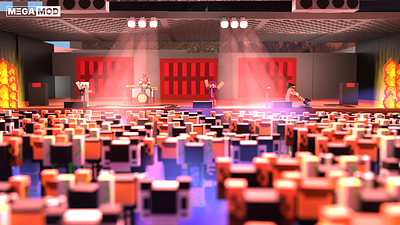Rock Concert 3d building character characters concert concert hall crowd games guitar lego megamod microphone minecraft musicians performance roblox rock band voxel voxel graphics voxelart