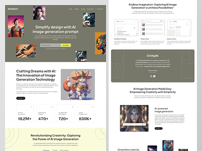 Moskov - AI Image Generation Website ai generated ai generation artificial intelligent automated design deep learning design design tools illustration image image generation landing page machine learning ui uidesign web website websitedesign