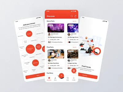 Discovering Events events friends home screen intrest ios mobile app parties party ui ux
