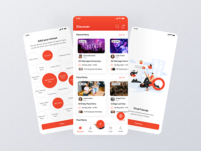 Discovering Events events friends home screen intrest ios mobile app parties party ui ux