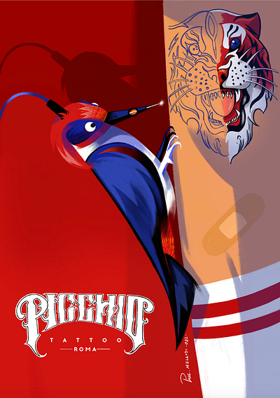 Picchio tattoo Roma (poster) art artist bird graphic graphic design ill illustration procreate tattoo tiger