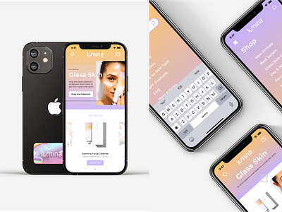 Lumina Skincare Branding + Mobile UI Design beauty brand beauty branding brand brand design branding design graphic design logo logo design mobile ui mobile ui design packaging ui ui design