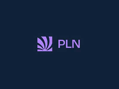 PLN brand brand identity branding dark blue logo logotype mark minimal purple simple logo square sun symbol