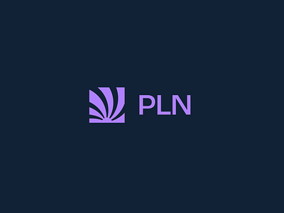 PLN brand brand identity branding dark blue logo logotype mark minimal purple simple logo square sun symbol