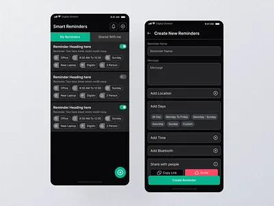 Reminder App android app create reminder dark theme ios mobile app modren reminder shared reminder ui ux