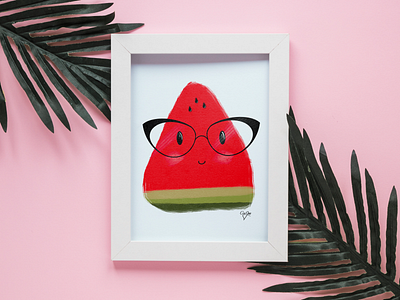Summer Watermelon with Cute glasses cute design glasses green illustration kawaii kid red summer watermelon