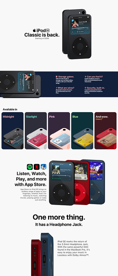 iPod SE - Classic is back. apple concept conceptart design graphic design illustration ios iphone ipod music ui