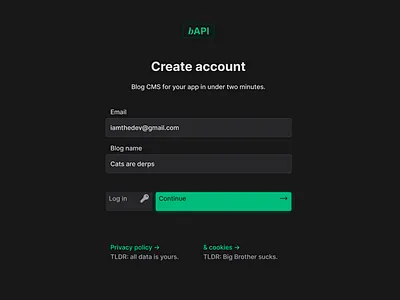 Blog API: Login auth green login ui