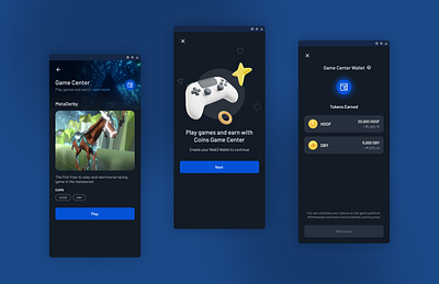 Game Center app design crypto mobile app web3 game