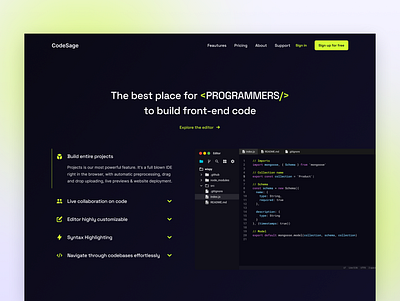 Code Editor Website | SaaS Landing Page code code editor design code editor website code website coding editor webdesign fintech website home page landing landing page programmer programming programming website saas website startup website tech website ui ui design web design webdesign