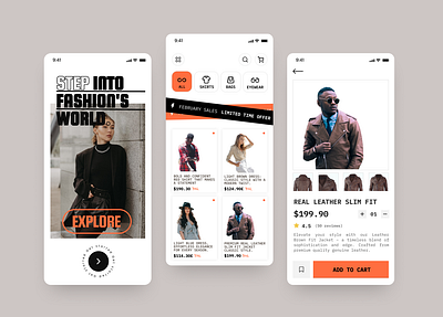 E-commerce Fashion App classy fashion mobile modern orange red stylish ui