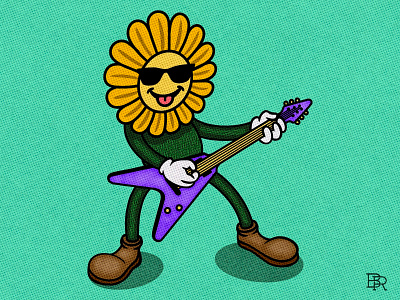 Flower_Character_BRD_8-2-23 cartoon character flower guitar mascot procreate brushes retro rubberhose vintage