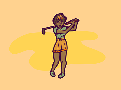 Pro black black woman branding character golf golf ball golfer illustration off white off white palette retro sticker woman women