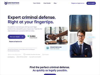 Modern Landing Page: Unstrafbar (Legal Tech) blue clean criminal law landing page law legal modern platform purple spacious tech ui unique ux web design website white