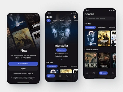 iNox - Movie Streaming App cinema disney hbo imdb minimalist mobile app movie app movies netflix online streaming stream stream app streaming streaming movie streaming platform streaming service ui video platform video stream video streaming app