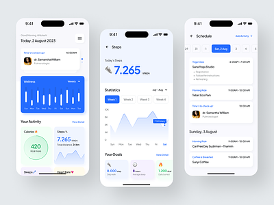 Healtier - Health Care activity app body condition design graph health health care heart rate interface ios mobile monitoring scheduling step ui ux wellness