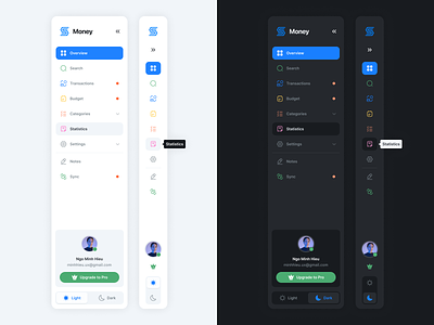 Sidebar - Minimal (S Money) clean dark theme design design system light theme logout minimal minimalist modal product product design side sidebar sidebar minimal tooltips ui ui design ui kit user interface ux