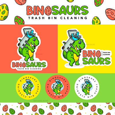 BINOSAURS LOGO DESIGN branding business card childlogo cutelogo design dinosaur logo dinosaurs graphic design illustration kids logodesign logokids trashbin trashbinlogo vector