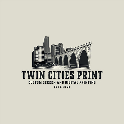 Twin Cities Print bridge building city design graphic design illustration lake logo river tower urban vector