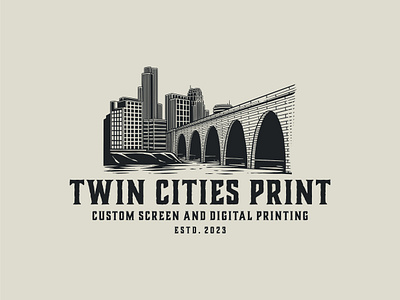 Twin Cities Print bridge building city design graphic design illustration lake logo river tower urban vector