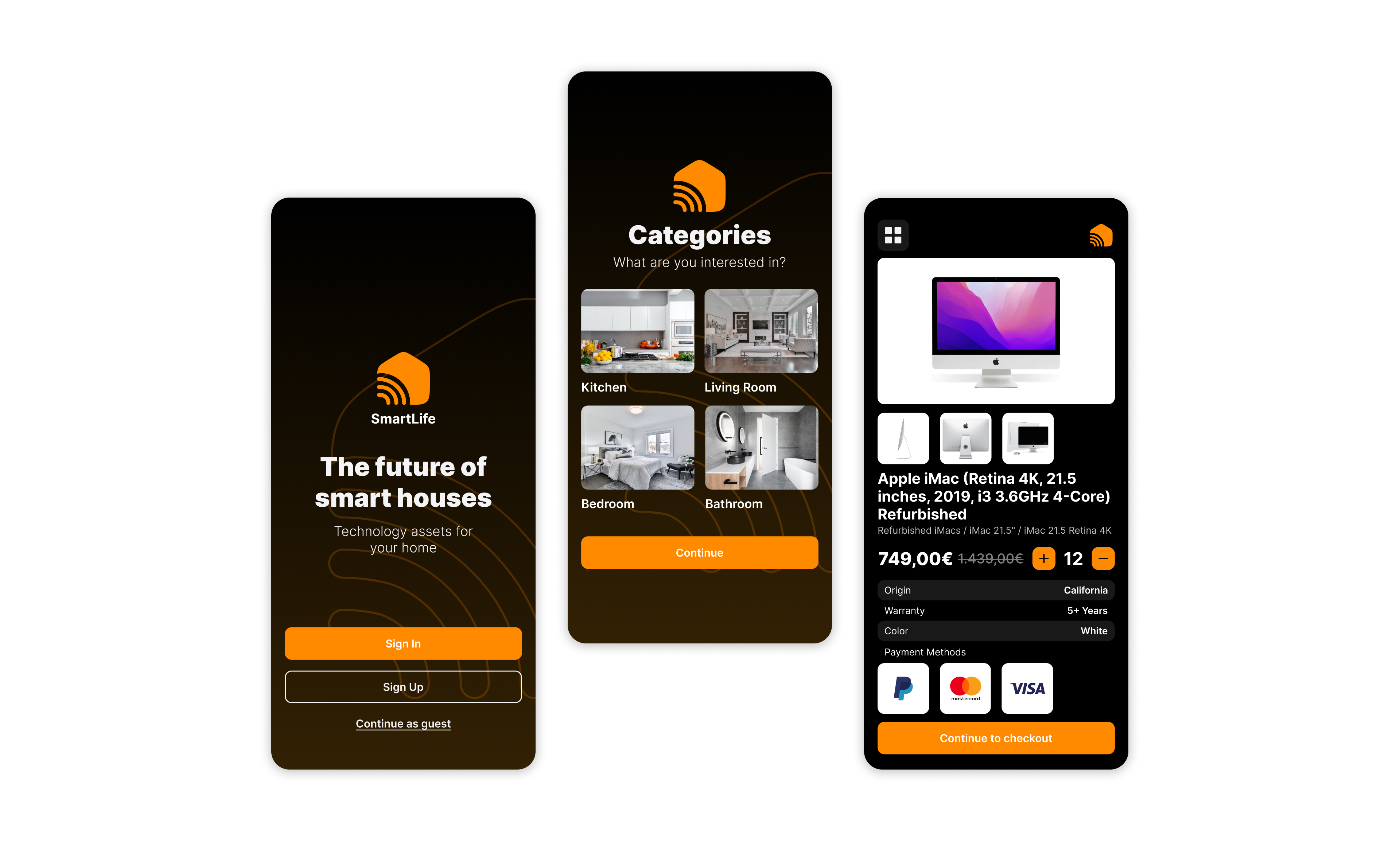 E-Commerce - Mobile app 2023 uiux app app design dark mode dark mode app e commerce e commerce mobile app design figma mobile mobile app mobile app dark mde mobile app design online shop design orange product design ui user experience user interface ux