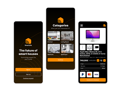 E-Commerce - Mobile app 2023 uiux app app design dark mode dark mode app e commerce e commerce mobile app design figma mobile mobile app mobile app dark mde mobile app design online shop design orange product design ui user experience user interface ux