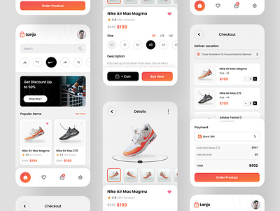 Shoe Marketplace Application - Lanjo application design graphic design mobile modern shoe sneaker sport ui ui ux ux