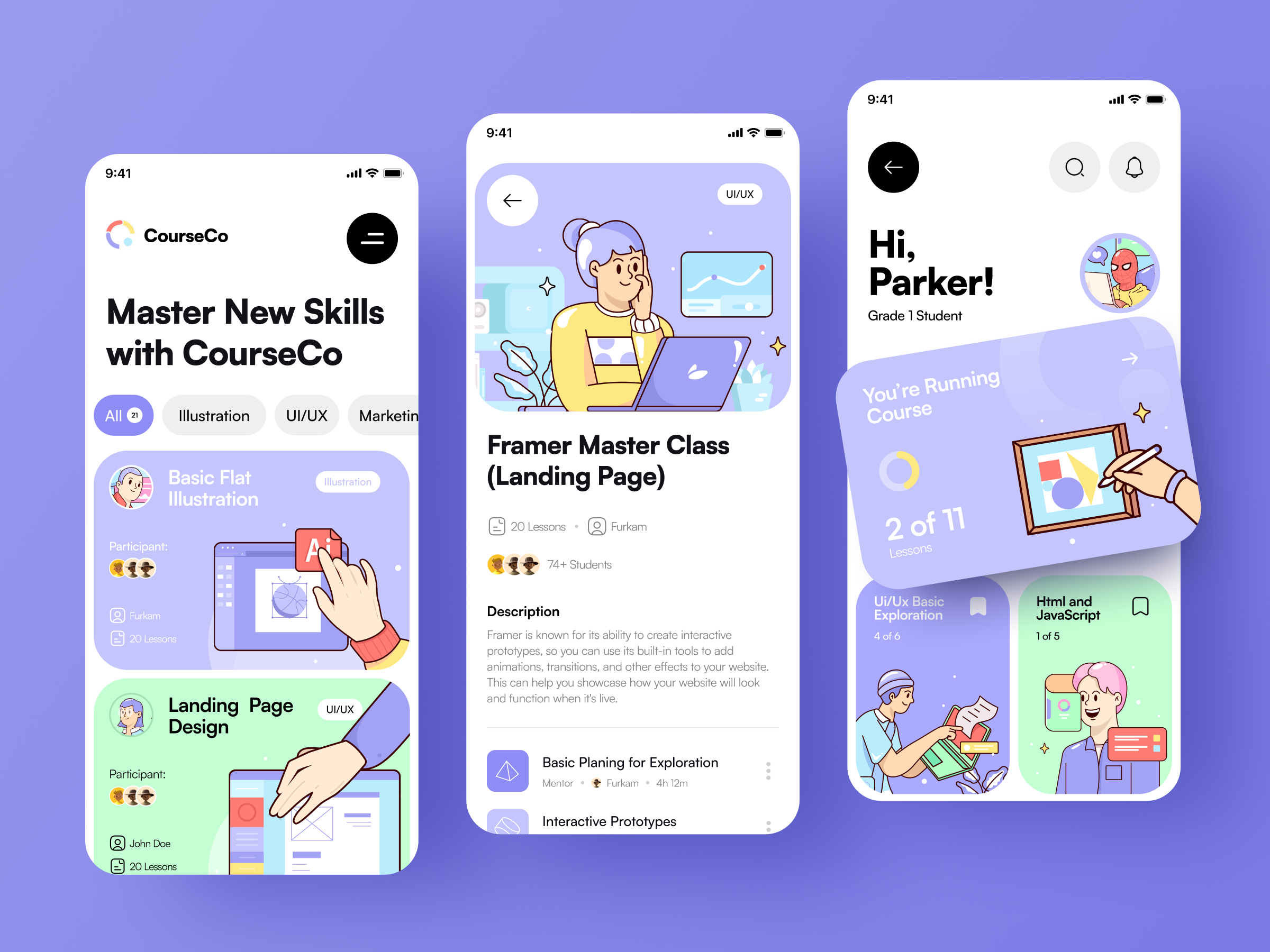 CourseCo - Online Education Mobile App app branding course design ecourse education flat illustration mobile vector