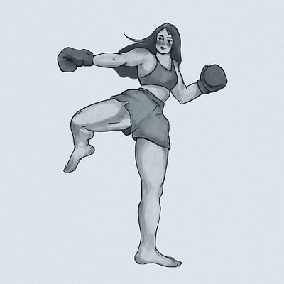 Boxing blackwork character design illustration