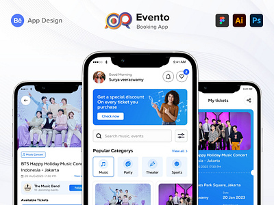 Evento - Event booking app booking branding dark mode event event booking evento graphic design light mode music party theatre ui