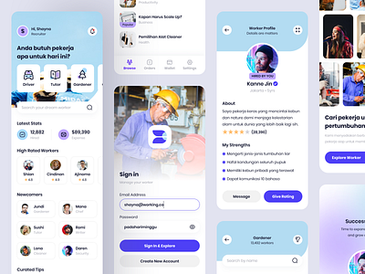 Find Worker On Demand app discover jobs mobile profile sign in ui design worker