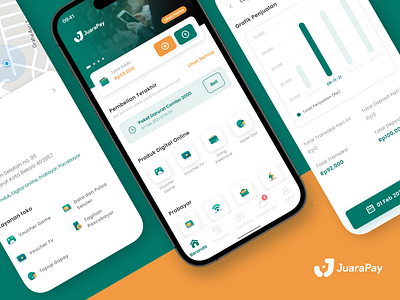 JuaraPay: Payment Mobile App android apps bills diagram electronic graphic green home ios location mobile pay payment report screen stock ui ux wallet yellow
