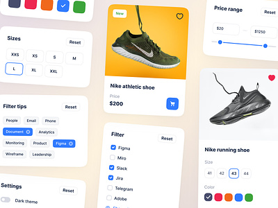 eCommerce Filter Cards UI card color picker ecommerce filter filters popup price range product card shop size picker tags ui