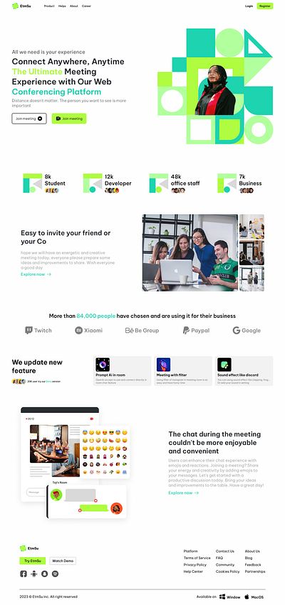 EtmSu: Elevating Collaboration with a Next-Gen Meeting Platform design geometric meeting ui ux web design