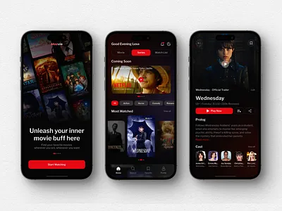 Moovie - Movie Streaming App android app design cinema clean design dark ui design disney film imdb ios mobile app movie app netflix stream streaming ticket ui ui design uiux video stream