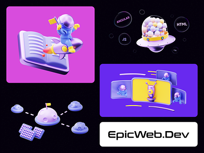 EpicWeb Dev - 3D illustrations for a landing page 3d bright colors edtech education landing page landing page design promo saas ui vivid web design website design