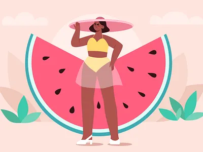 Summer girl flat girl illustration summer vacation vector watermelon woman