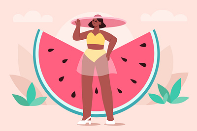 Summer girl flat girl illustration summer vacation vector watermelon woman