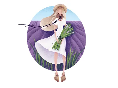 Girl in Lavender field character character design fairy tale field flowers freedom girl grain illustration lavender magic nature summer vector wind woman
