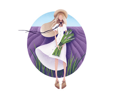 Girl in Lavender field character character design fairy tale field flowers freedom girl grain illustration lavender magic nature summer vector wind woman