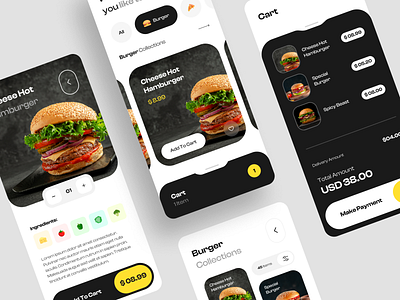 Food Delivery App appdesign application burger burgerapp cart deliveryapp design fooddelivery layout uiux web